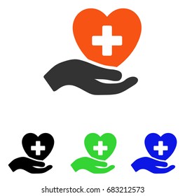 Hand Offer Cardiology vector pictogram. Illustration style is a flat iconic colored symbol with different color versions.