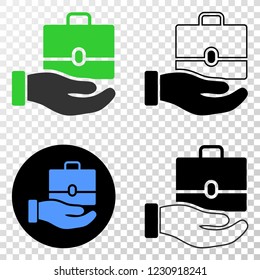 Hand offer case EPS vector icon with contour, black and colored versions. Illustration style is flat iconic symbol on chess transparent background.