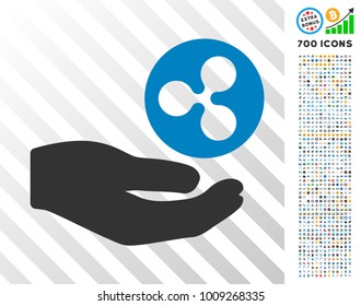 Hand Offer Ripple Coin pictograph with 700 bonus bitcoin mining and blockchain pictographs. Vector illustration style is flat iconic symbols designed for crypto-currency websites.