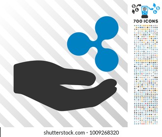 Hand Offer Ripple icon with 7 hundred bonus bitcoin mining and blockchain clip art. Vector illustration style is flat iconic symbols designed for blockchain apps.
