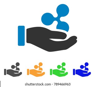 Hand Offer Ripple icon. Vector illustration style is a flat iconic hand offer ripple symbol with grey, yellow, green, blue color variants. Designed for web and software interfaces.