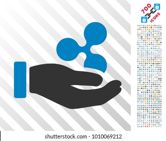 Hand Offer Ripple pictograph with 7 hundred bonus bitcoin mining and blockchain pictures. Vector illustration style is flat iconic symbols designed for bitcoin apps.