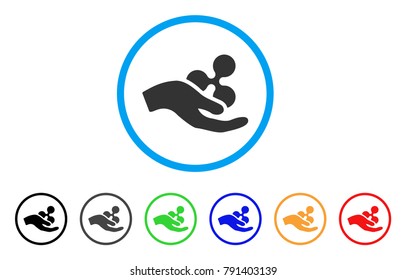 Hand Offer Ripple rounded icon. Style is a flat grey symbol inside light blue circle with additional color versions. Hand Offer Ripple vector designed for web and software interfaces.