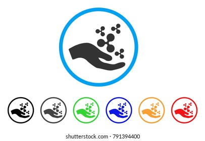 Hand Offer Ripple Symbols rounded icon. Style is a flat grey symbol inside light blue circle with additional color variants. Hand Offer Ripple Symbols vector designed for web and software interfaces.