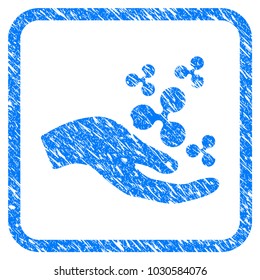 Hand Offer Ripple Symbols rubber seal stamp watermark. Icon vector symbol with grunge design and unclean texture in rounded squared frame. Scratched blue sign on a white background.