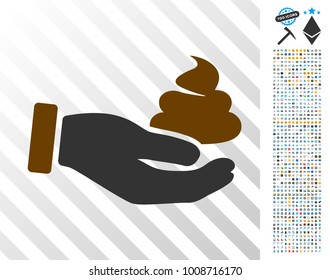 Hand Offer Shit icon with 700 bonus bitcoin mining and blockchain pictograms. Vector illustration style is flat iconic symbols designed for crypto-currency websites.