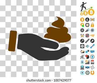 Hand Offer Shit icon with bonus bitcoin mining and blockchain pictograms. Vector illustration style is flat iconic symbols. Designed for blockchain ui toolbars.