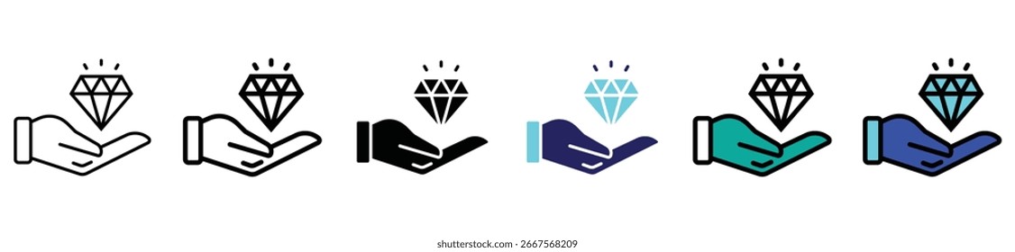 Icono de diamante de oferta de mano: regalo, valor y símbolo de Premium