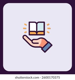Hand Offering Glowing Book Icon: Knowledge Sharing and Education Symbol