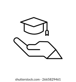 Hand Offering a Graduation Cap: Educational Support Concept