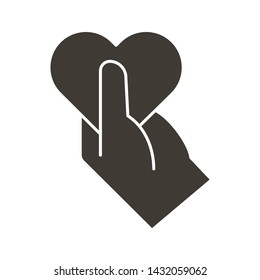Hand offering heart icon. Vector flat glyph illustration. Symbolizes donation, help, charity, philantrophy, love, passion, kindness, peace.
