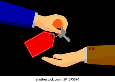 Hand Offering Key to Other, at Black Background
