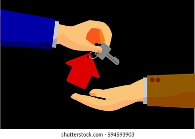 Hand Offering Key to Other, at Black Background
