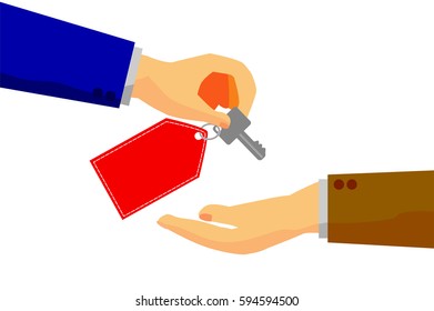 Hand Offering Key to Other, Isolated on White
