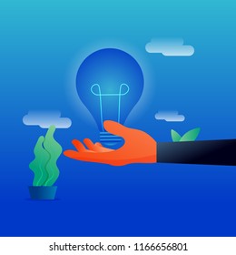 hand offering light bulb, idea concept, business illustration