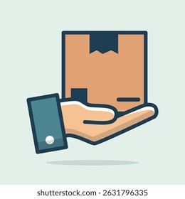 A hand offering a package icon cartoon flat design illustration