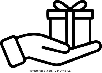 Hand Offering Present Gift Box Icon Thin Line Art Style Symbol Isolated