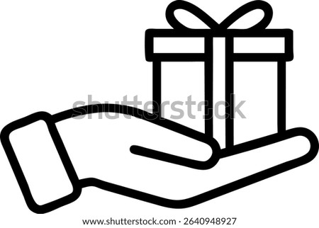 Hand Offering Present Gift Box Icon Thin Line Art Style Symbol Isolated