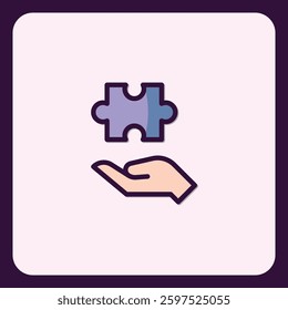 Hand offering a puzzle piece - a symbol of solutions, teamwork and collaboration