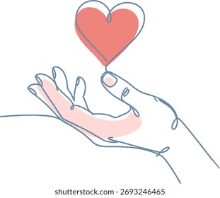 Mano que ofrece un corazón suave que dibuja el símbolo simple del cuidado