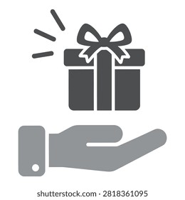 A hand offers a gift box with a bow, representing generosity and surprise, ideal for holidays and special occasions