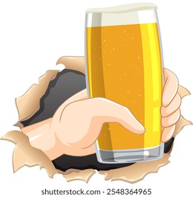 A hand offers a glass of beer