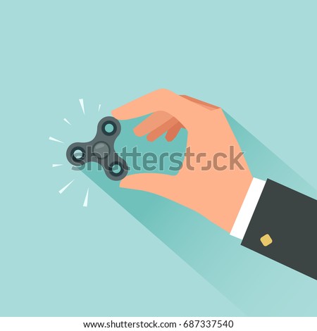 Hand of office worker with spinner gadget. Student play with spinner. Relax concept. Workout time. Prostration and Procrastination concept. Vector flat design colorful illustration.