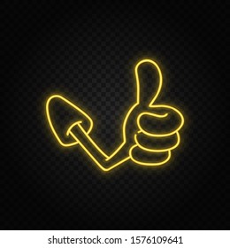 Hand ok, cartoon neon icon. Yellow neon vector icon.