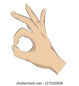 Hand in OK gesture. Comics cartoon style.Open palm with fingers