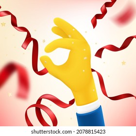 Hand with OK gesture cute cartoon 3d style vector 