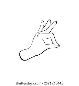 Hand with OK gesture sign. isolated on white background. Hand drawn sketch Line vector illustration