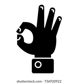 hand ok icon, vector illustration, black sign on isolated background