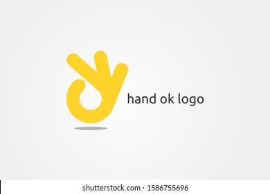 hand ok logo. yellow flat hand modeling logo. vector design logo 