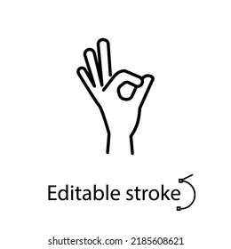 Hand in ok Posenlinie Symbol. Gute Stimmung. Restaurant und Café-Koch-Emblem. Pop Art Stil. Maßgeschneiderte Sammlung linearer Symbole. Bearbeitbarer Strich. Einzelne Vektorgrafik
