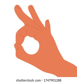 Hand OK sign. Communication gestures concept. Isolated flat vector illustration. Hand drawn stylized graphic illustration. 