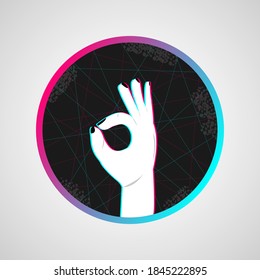 Hand OK sign. Communication gestures concept. Human hand, showing OK. Icon in the style of a popular social network. Icon for social media. Vector illustration. EPS10