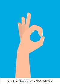 Hand OK sign. Communication gestures concept. Vector illustration isolated on colorful background flat design.