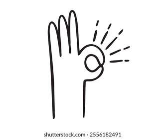 hand ok sign gesture doodle hand drawn icon. Outline drawing hand ok sign line clipart symbol. Vector illustration