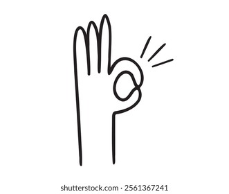 hand ok sign gesture doodle hand drawn icon. Outline drawing hand ok sign line clipart symbol. Vector illustration