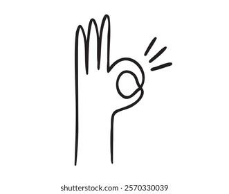 hand ok sign gesture doodle hand drawn icon. Outline drawing hand ok sign line clipart symbol. Vector illustration