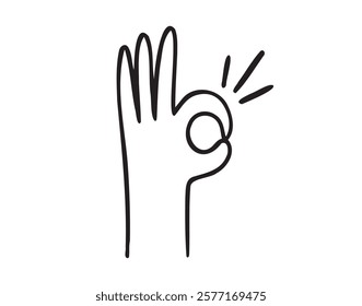 hand ok sign gesture doodle hand drawn icon. Outline drawing hand ok sign line clipart symbol. Vector illustration