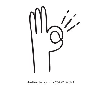 hand ok sign gesture doodle hand drawn icon. Outline drawing hand ok sign line clipart symbol. Vector illustration