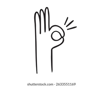 mão sinal ok gesto rabiscar ícone desenhado à mão. Desenho de contorno mão sinal ok linha clipart símbolo. Ilustração vetorial