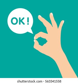 Hand OK Sign. Vector