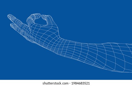 Señal de mano correcta. Representación vectorial de 3d. Estilo de trama