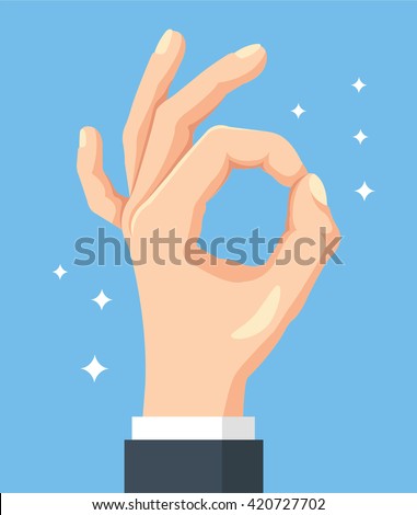 Hand ok. Vector flat cartoon illustration