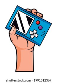 hand with old videogame portable device