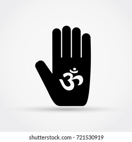 Hand with Om sign icon. Vector illustration.