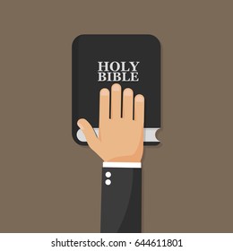 Hand on Bible. Flat icon