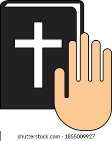 Hand On Bible Icon. Editable Outline With Color Fill Design. Vector Illustration.